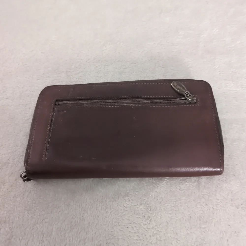 Longaberger Zip Around Leather Wallet tMulti Compartment Brown 7”x 4” Womens - Picture 2 of 6